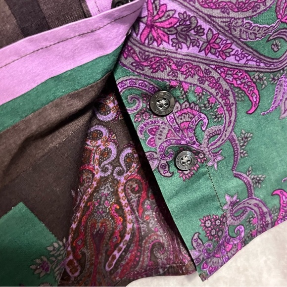 ETRO Shirt Womens Paisley Button Up Long Sleeve Stretch Cotton Purple Italy - Picture 9 of 13